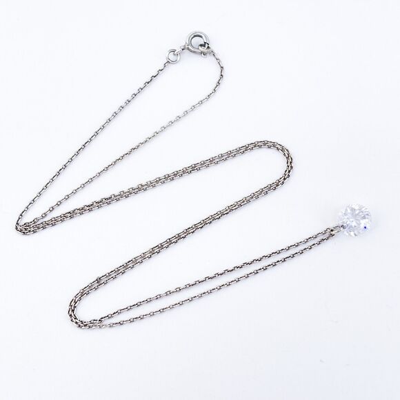 Vintage Sterling Silver 925 Cubic Zirconia Solitaire Pendant Necklace 18" - Picture 1 of 5